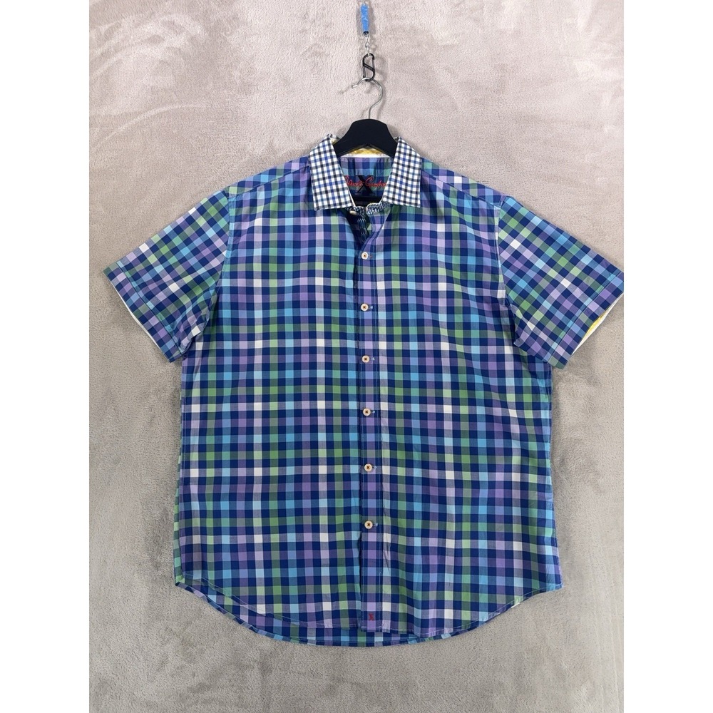 Robert Graham Button Down Shirt Mens XL Multicolor Plaid Contrast Collar Cotton